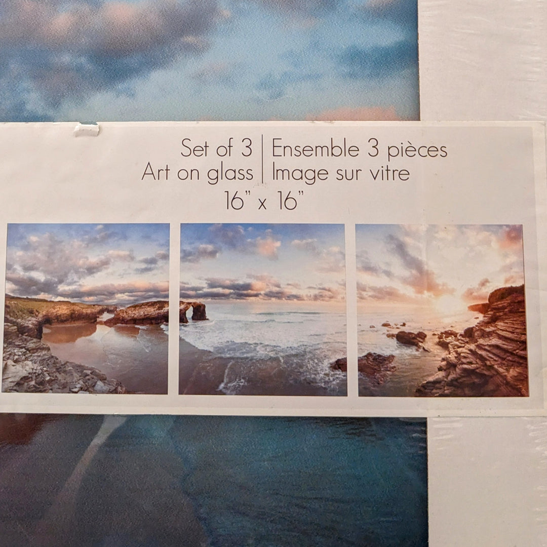TRIPTYCH SET OF 3 SCENIC VIEW ON GLASS